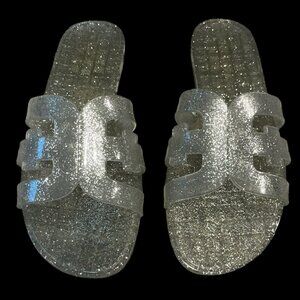 Sam Edelman Womens Glitter Jelly Slide Sandals Clear Sparkle Slides Size 7